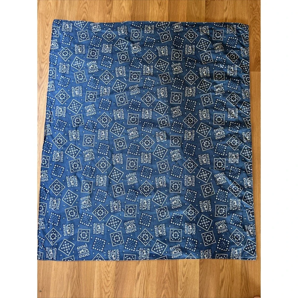 Vintage Denim Patchwork Crib Quilt with Bandana Print Back Americana Decor
